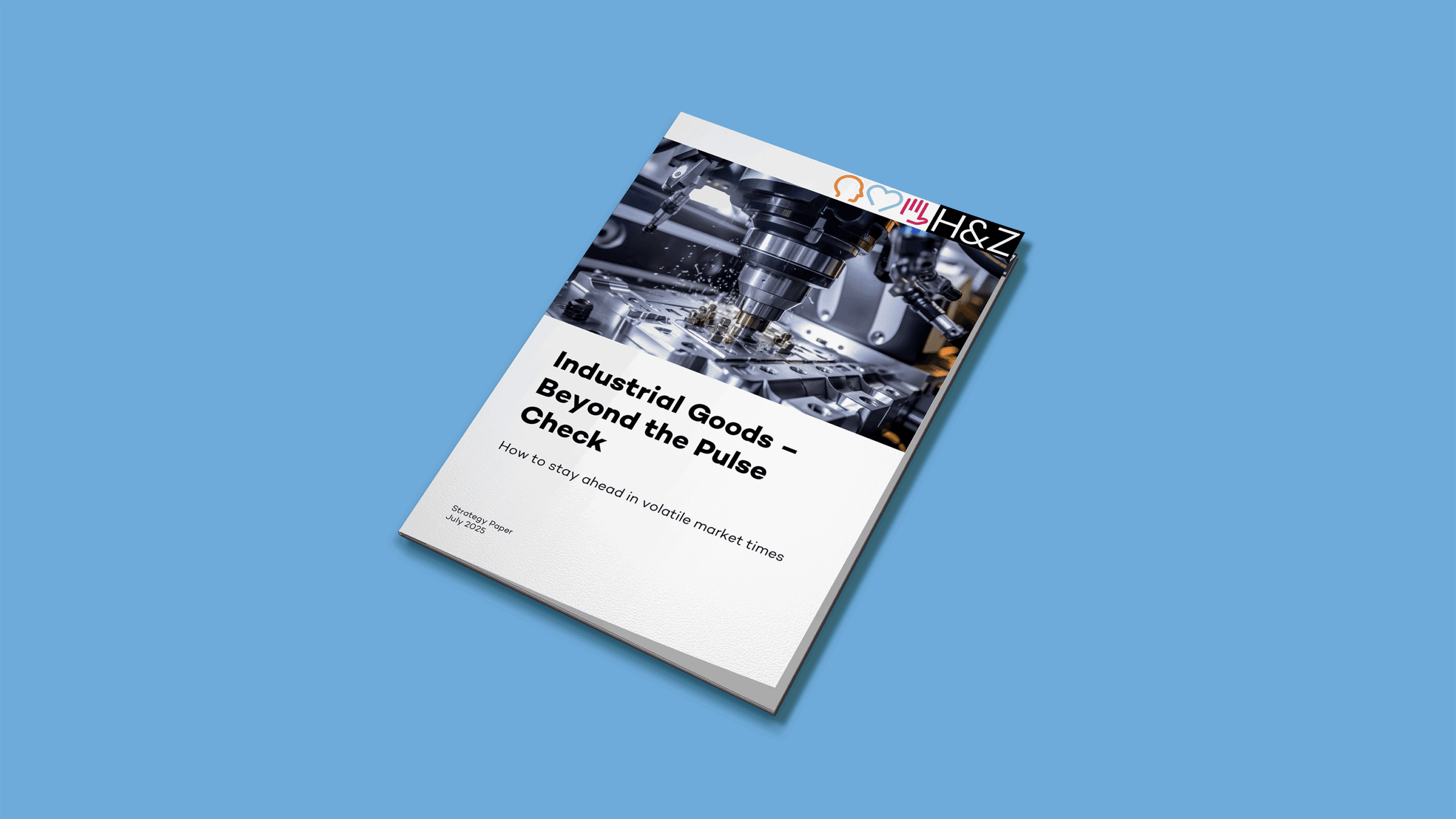 Industrial goods strategy paper cover with equipment image and the title 'Beyond the Pulse Check' on blue background representing consulting insights for the industrial sector