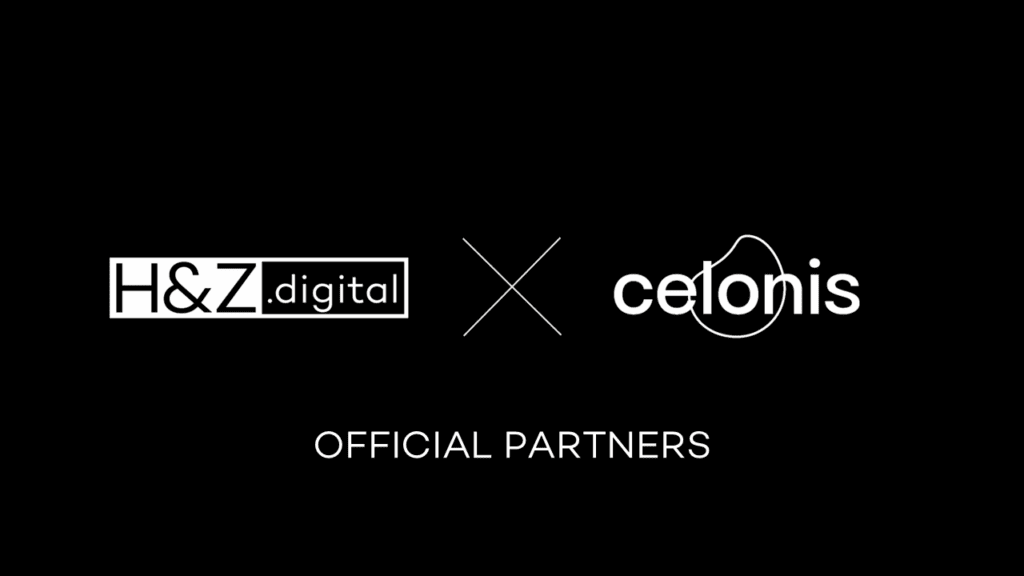 H&Z digital and Celonis logos with "Official Partners" text on black background, representing strategic partnership in digital consulting.