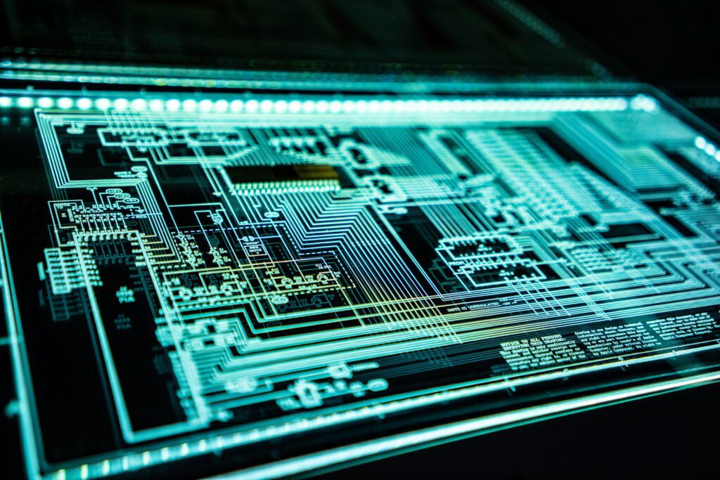 Close-up of digital circuit board representing innovation and technology consulting strategy