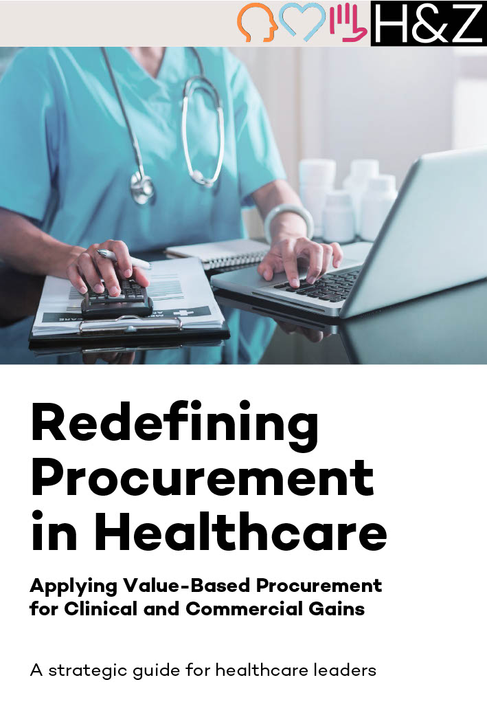 Doctor with stethoscope working on a laptop, representing value‑based procurement in healthcare and strategic consulting for clinical and commercial gains.