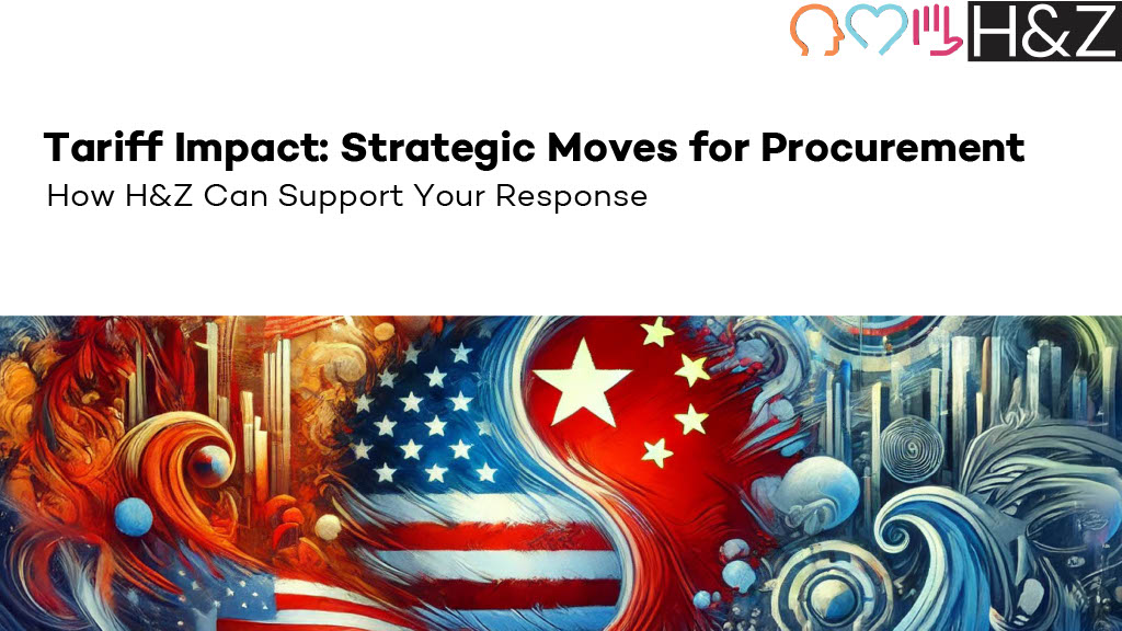 Vibrant abstract illustration featuring American and Chinese flag motifs swirling together to depict tariff impact and strategic moves for procurement.