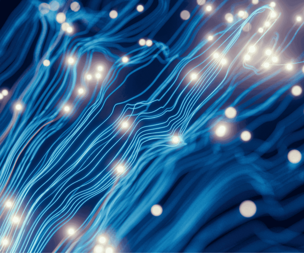 Abstract blue network pattern with glowing lights symbolizing digital innovation and consulting expertise