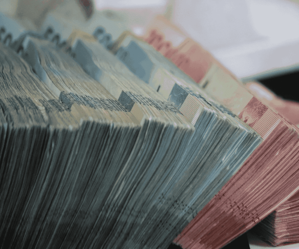 Close-up of stacked paper currency bundles, representing financial management and investment services offered by our business consulting firm.