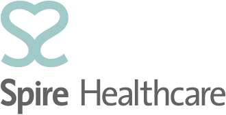 Logo featuring a stylized teal heart shape and the words 'Spire Healthcare', representing a healthcare organization's commitment to caring and professional medical services.