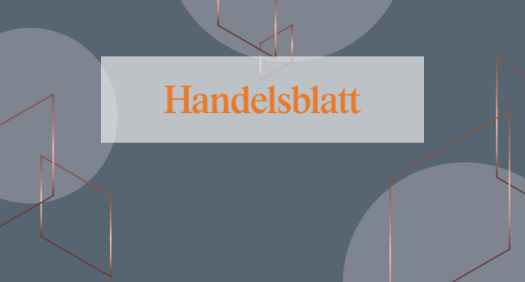 Handelsblatt media logo on a dark blue background with abstract geometric shapes | H&Z